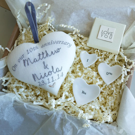 10th Tin Wedding Anniversary Gift Heart & Ring Dishes