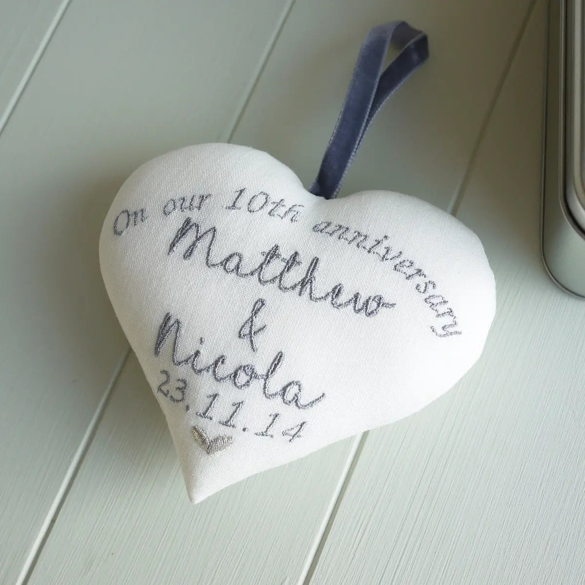10th Tin Wedding Anniversary Embroidered Heart