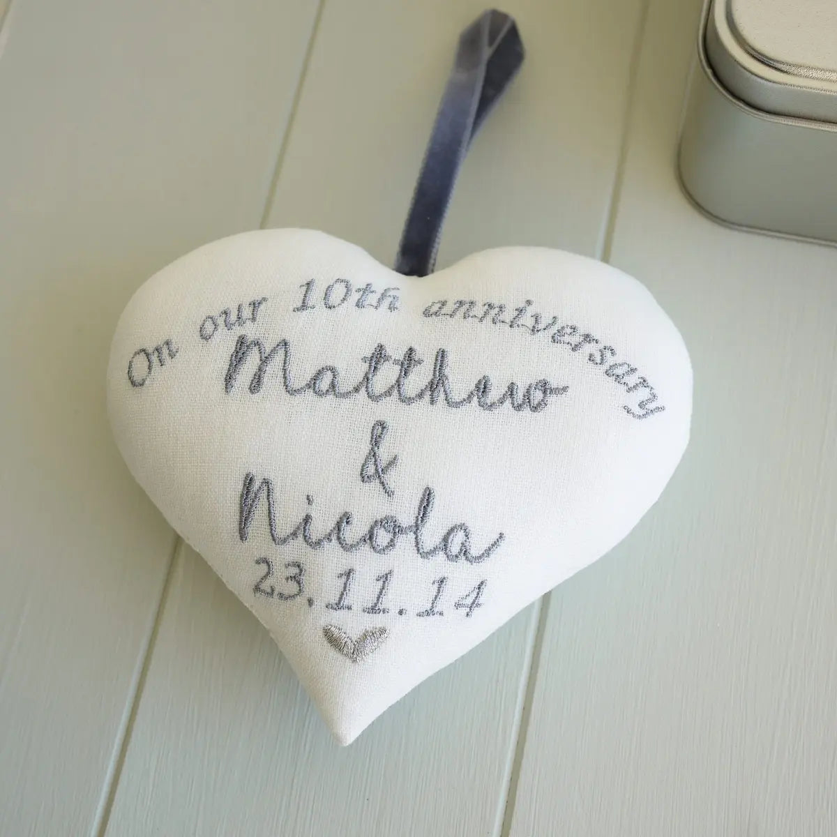 10th Tin Wedding Anniversary Embroidered Heart