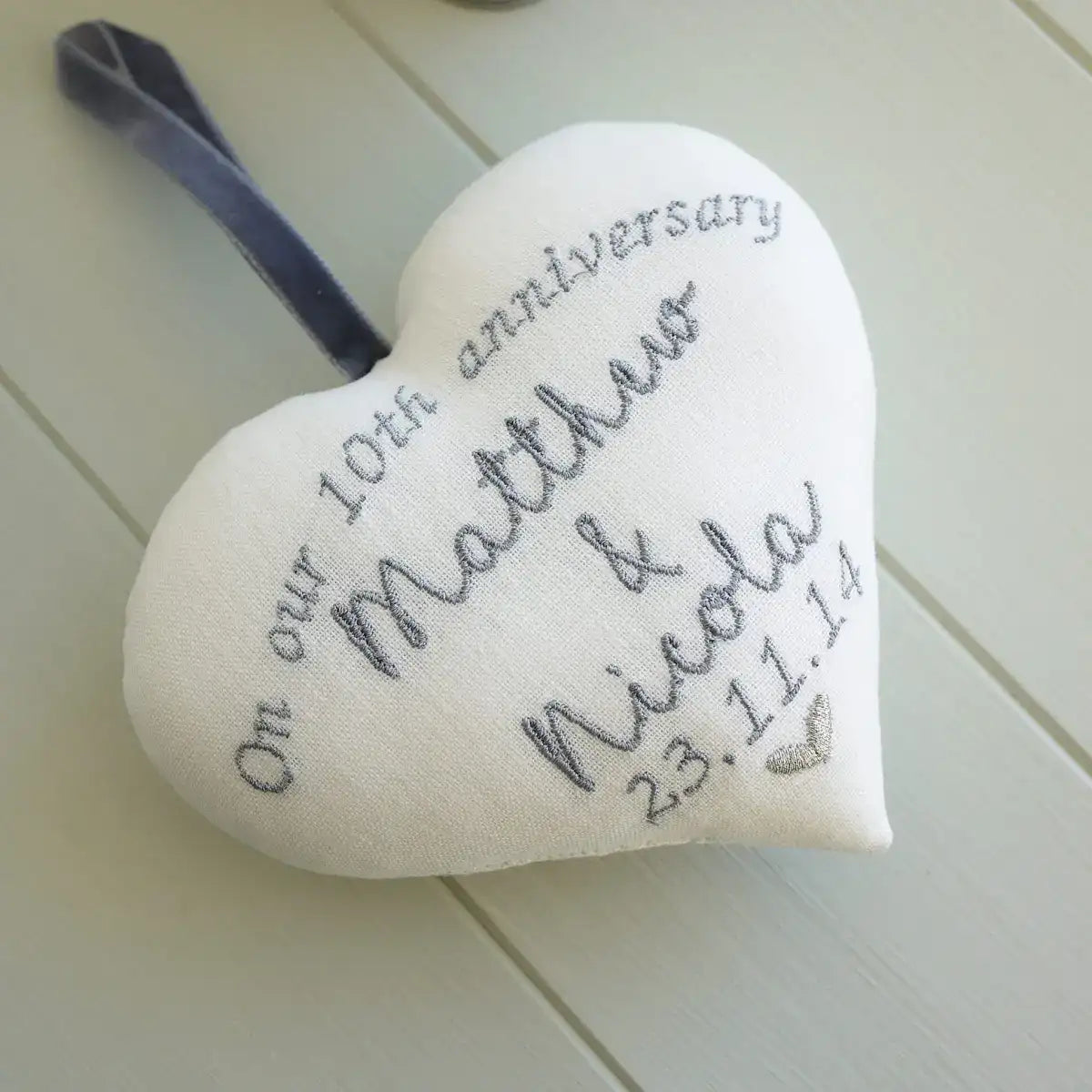 10th Tin Wedding Anniversary Embroidered Heart