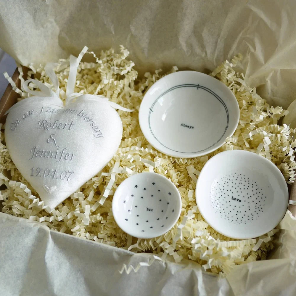 12th Silk Anniversary Gift Heart and Trio of Bowls