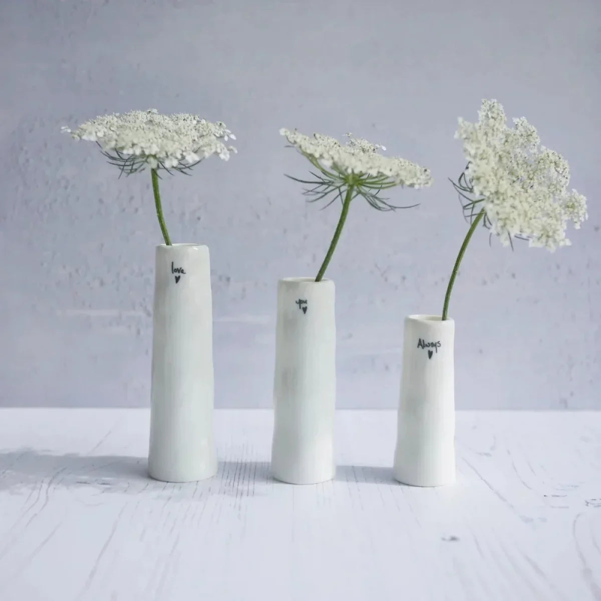 12th Silk Anniversary Gift Heart with Trio of Bud Vases