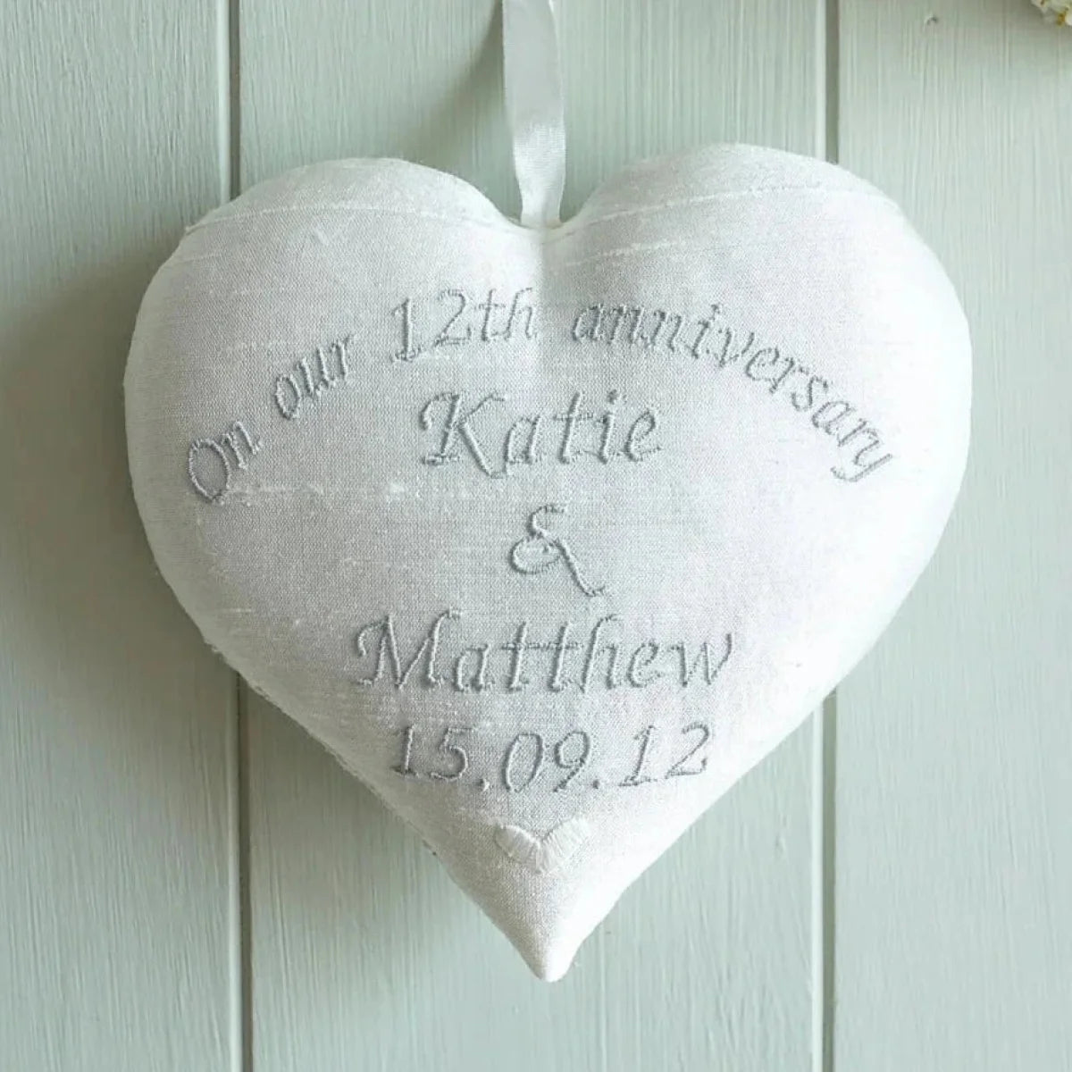 12th Silk Anniversary Gift Heart with Trio of Bud Vases