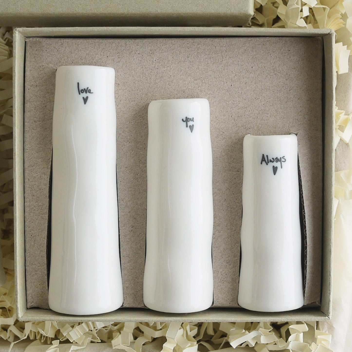 12th Silk Wedding Anniversary Gift Heart with Trio of Bud Vases