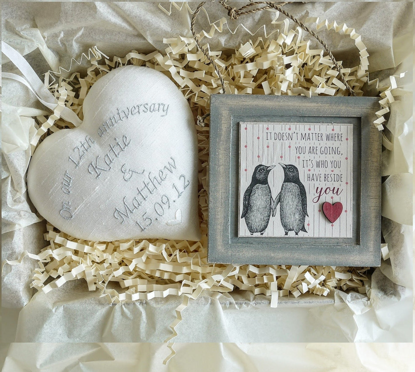 12th Silk Wedding Anniversary Personalised Gift Heart
