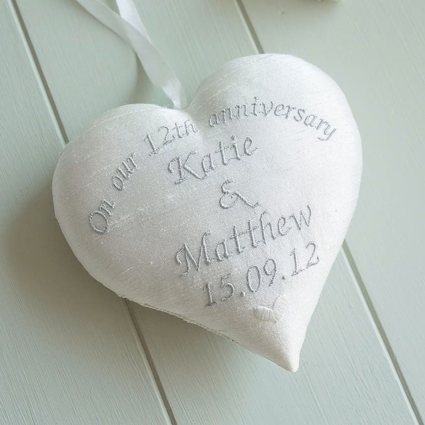 12th Silk Wedding Anniversary Personalised Gift Heart