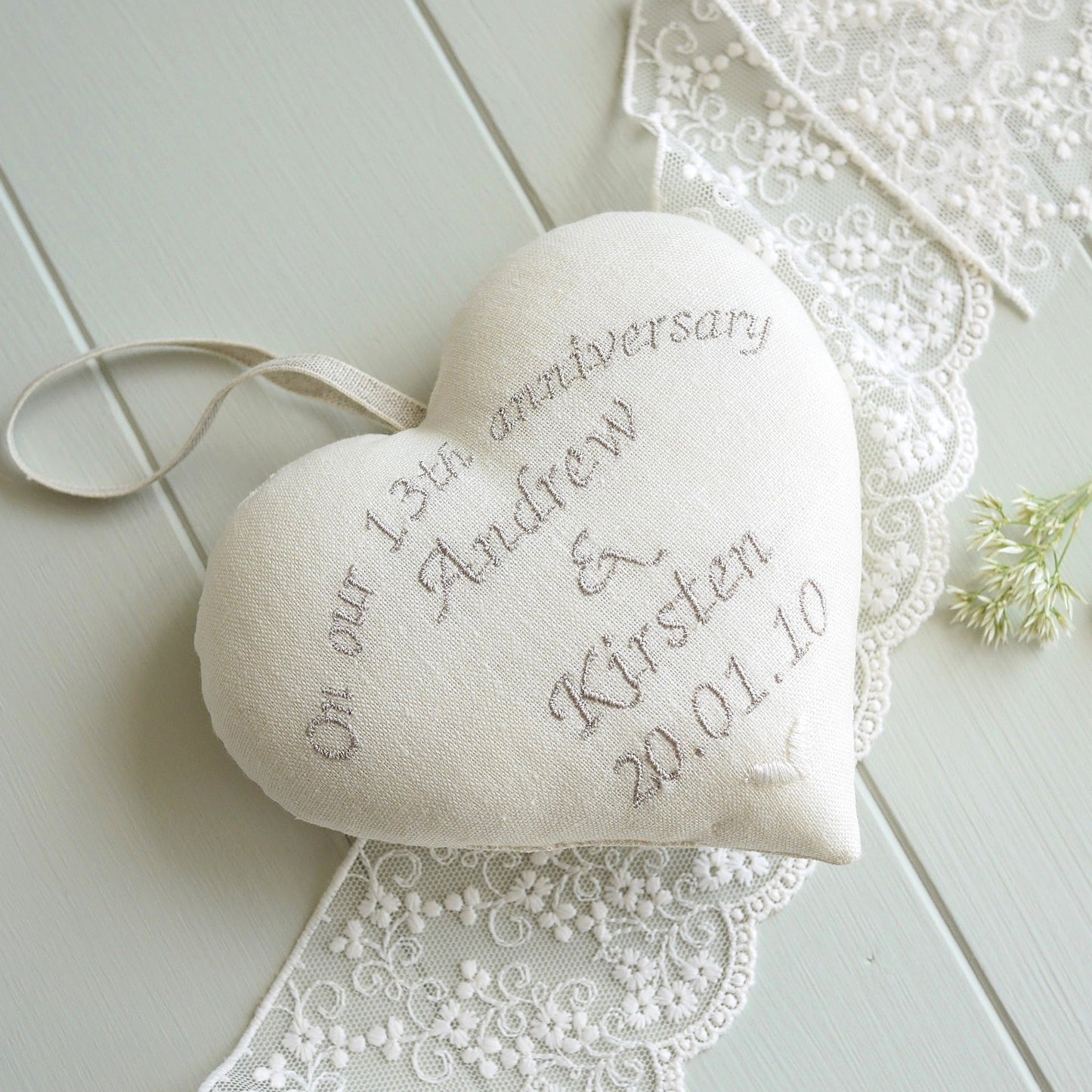 13th Lace Anniversary Embroidered Heart Gift
