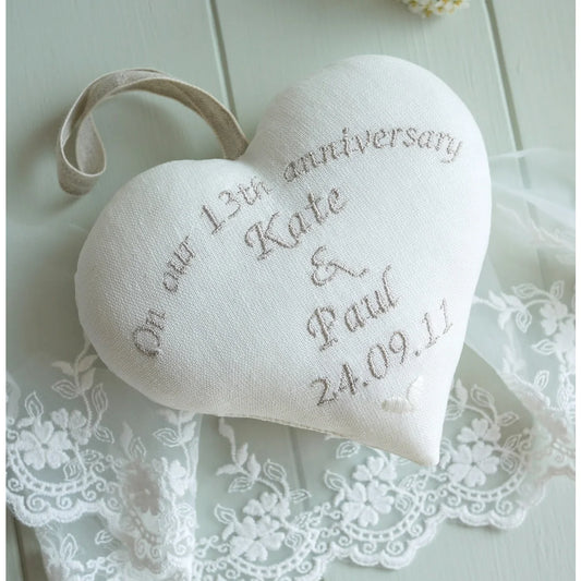 13th Lace Wedding Anniversary Personalised Gift Heart With Porcelain Heart