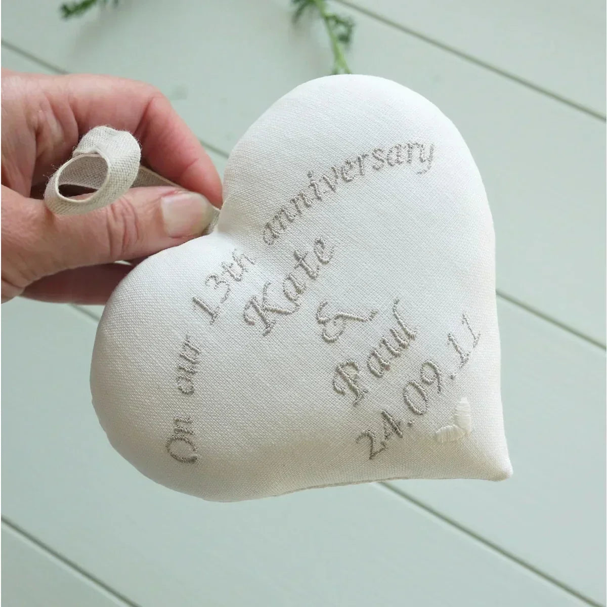 13th Lace Wedding Anniversary Personalised Gift Heart With Porcelain Heart