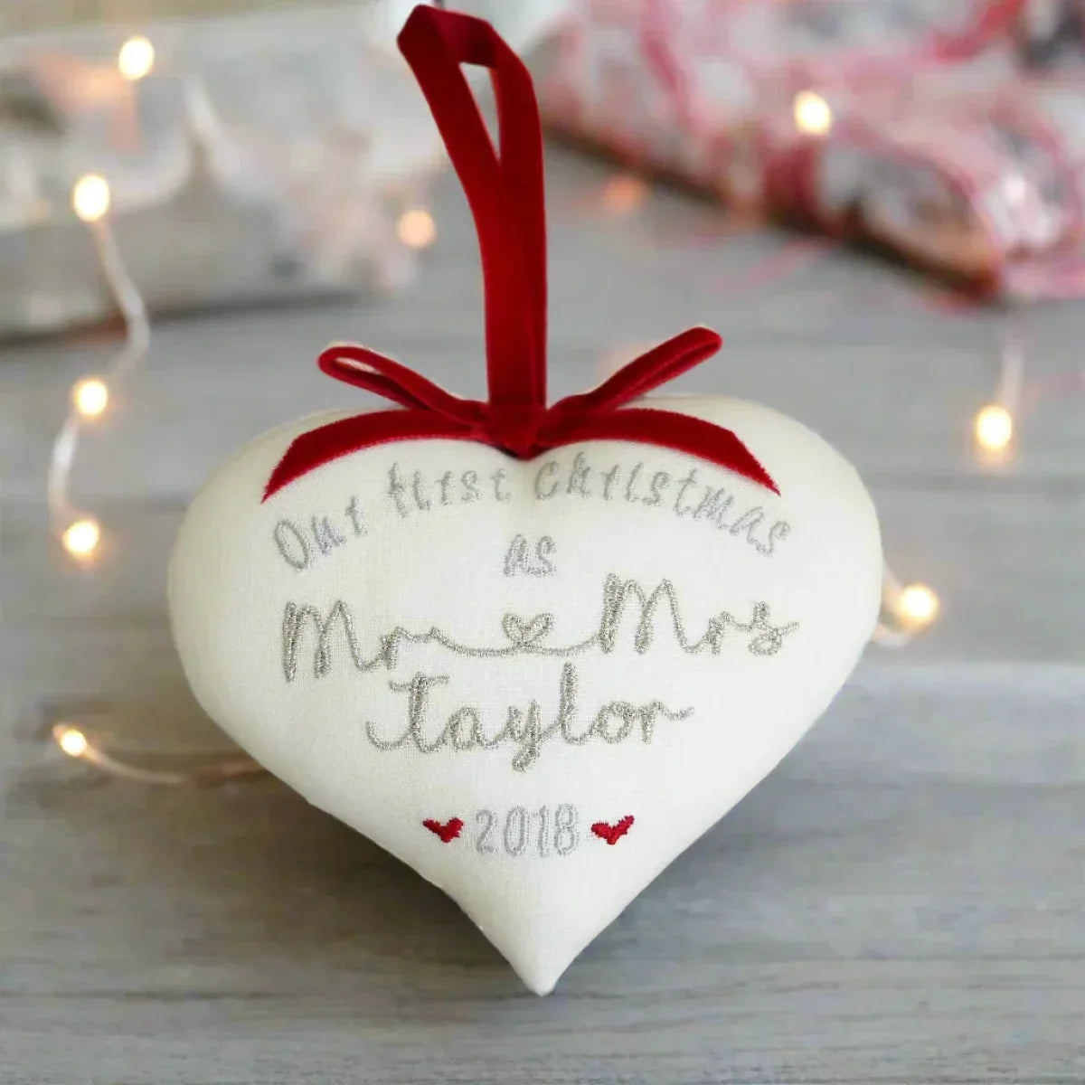 1st Christmas Married Gift Embroidered Heart with Scalloped Edge Decoration