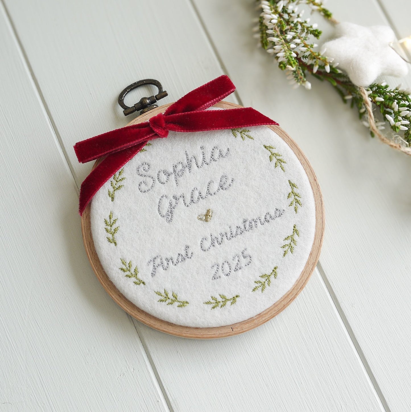 1st Christmas Tree Decoration - embroidered new baby gift
