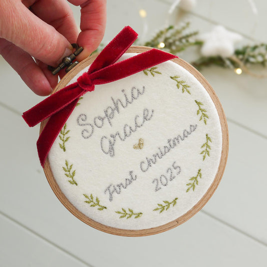 1st Christmas Tree Decoration - embroidered new baby gift