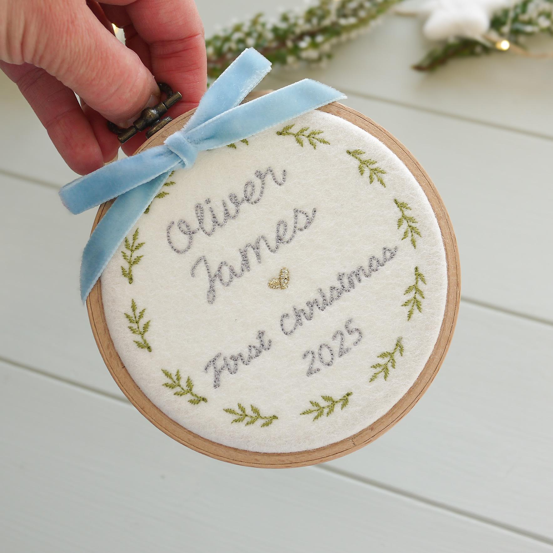 1st Christmas Tree Decoration - embroidered new baby gift