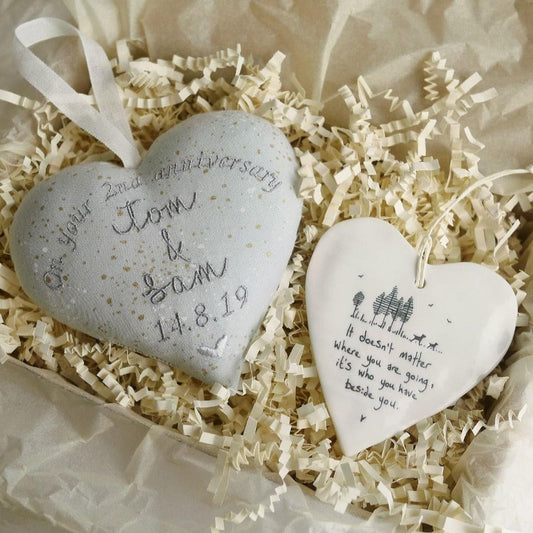 2nd Anniversary Heart With Porcelain Cotton Gifts