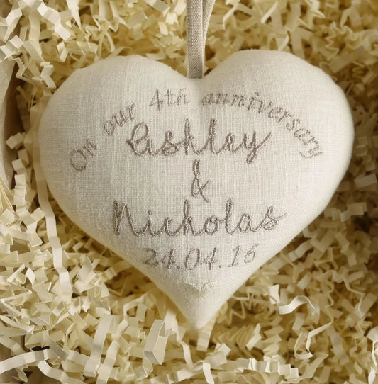 4th Linen Anniversary Embroidered Heart & Bud Vase Set