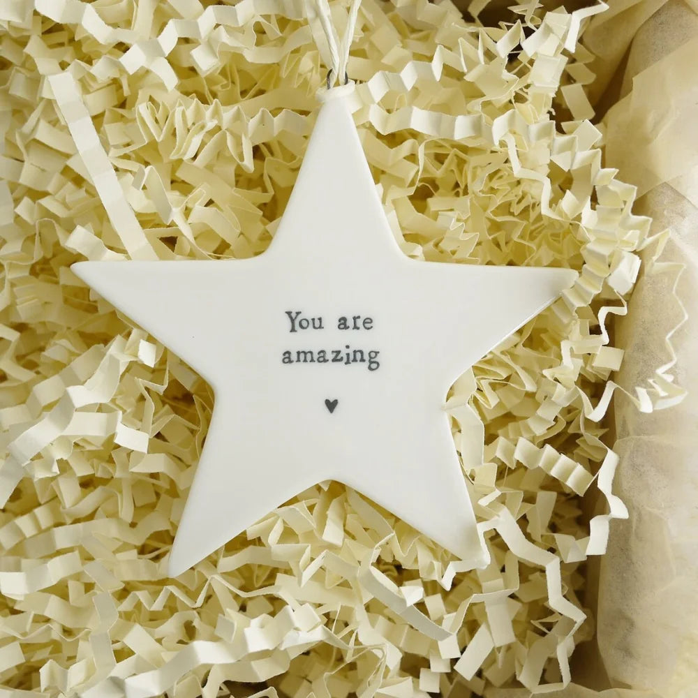 4th Anniversary Embroidered Linen Heart with Porcelain Star