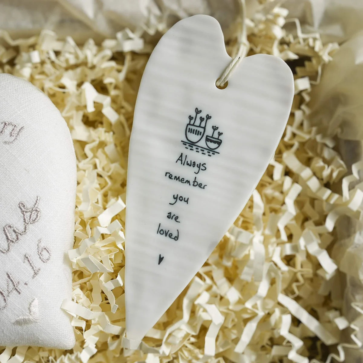 4th Wedding Anniversary Personalised Gift - Embroidered Heart with Porcelain Keepsake