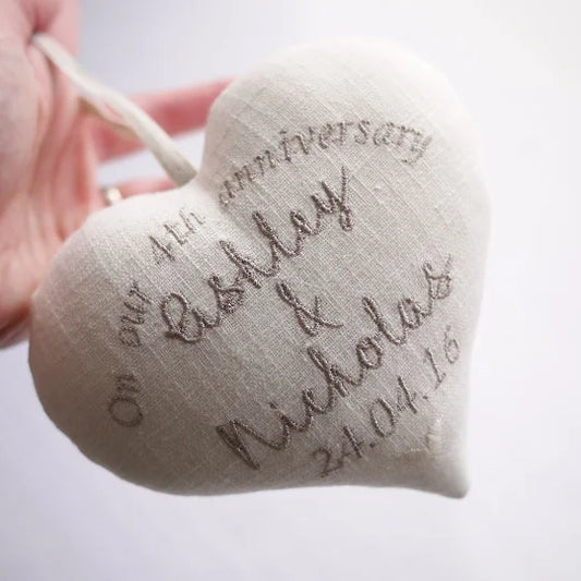 4th Anniversary Linen Gift Heart and Trio of Trinket Bowls