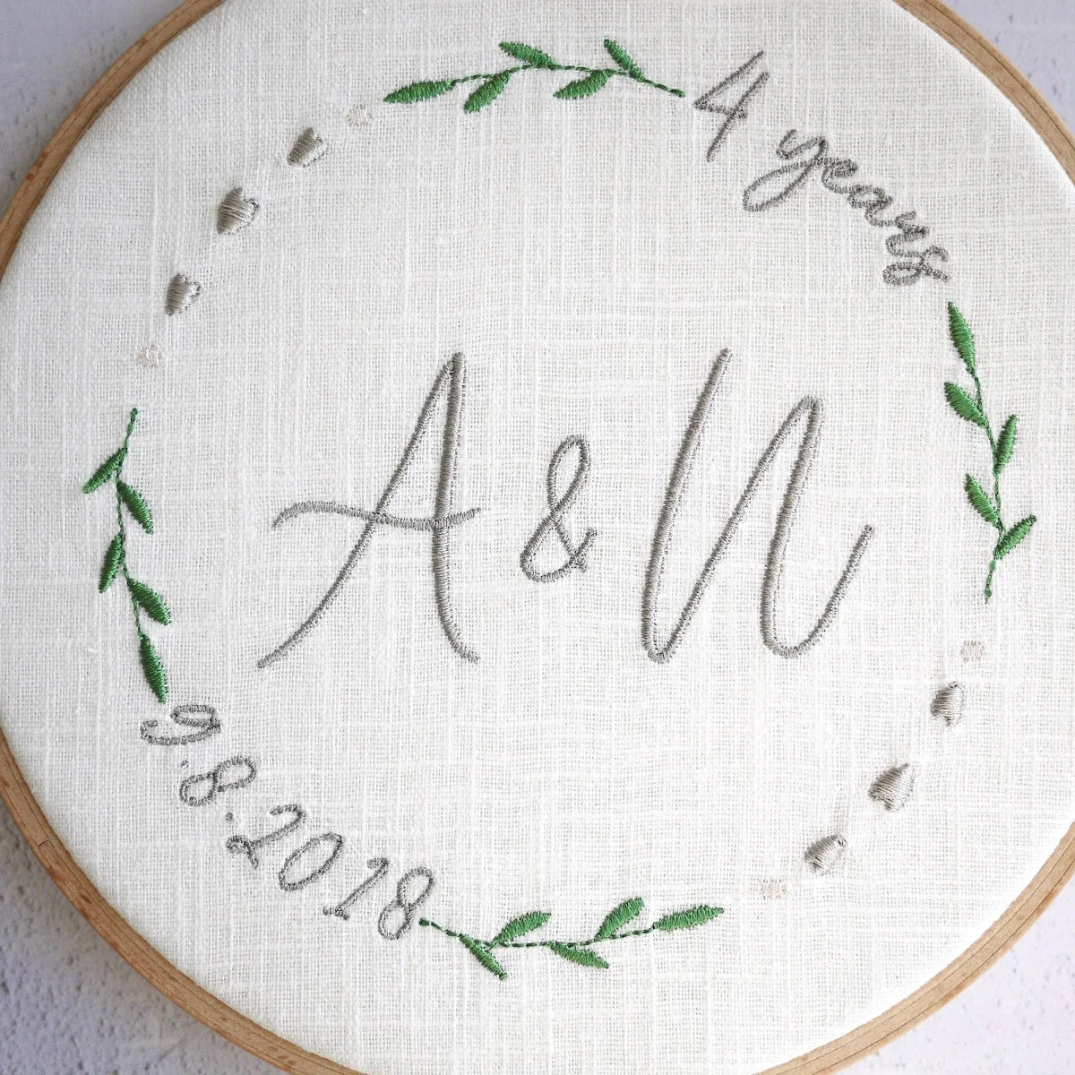 4th Linen Anniversary Embroidered Hoop