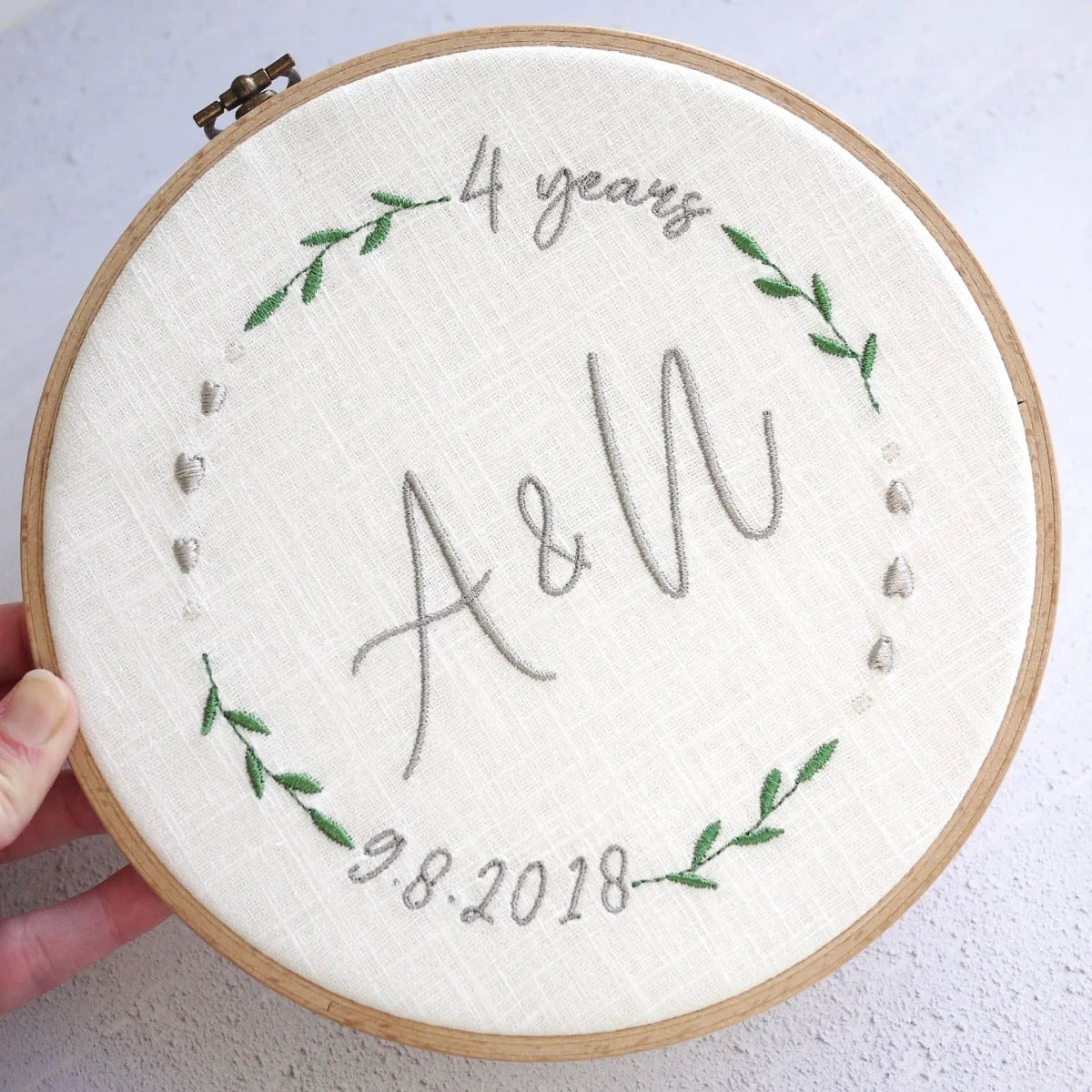 4th Linen Anniversary Embroidered Hoop