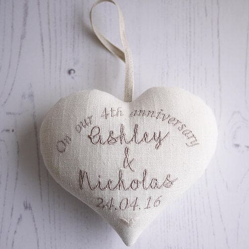 4th Linen Wedding Anniversary Heart Gift with Porcelain Coaster