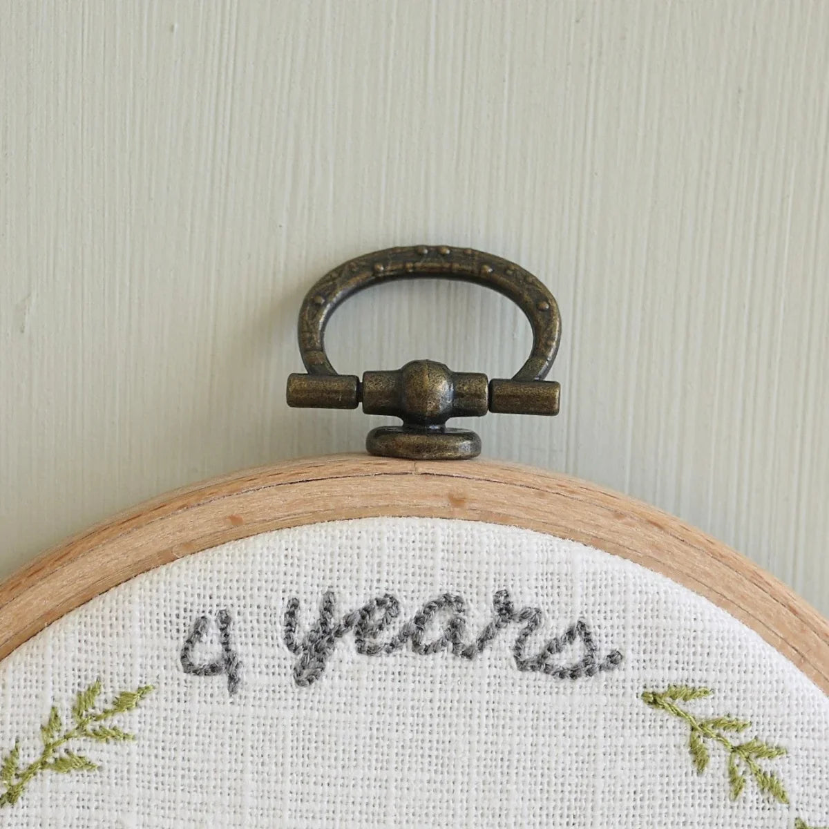 4th Linen Anniversary Personalised Gift - Embroidered Hoop with Porcelain Keepsake