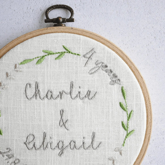 4th Linen Wedding Anniversary Embroidered Hoop