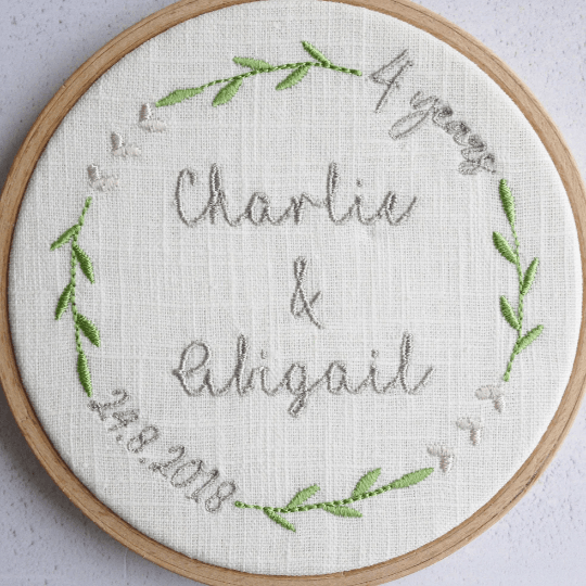 4th Linen Wedding Anniversary Embroidered Hoop