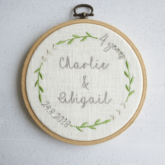 4th Linen Wedding Anniversary Embroidered Hoop