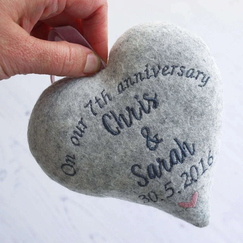 7th Wool Wedding Anniversary Heart with Ring Bowl