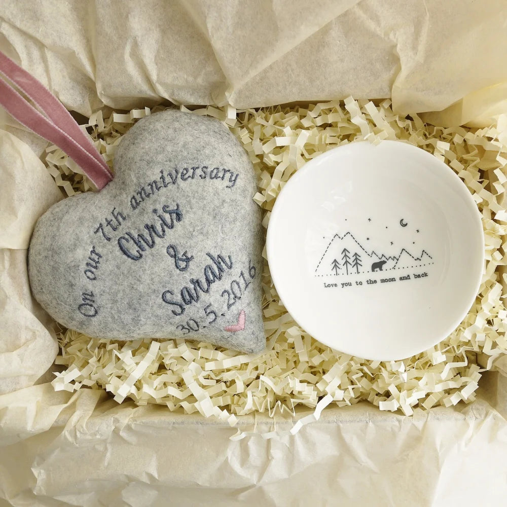 7th Wool Wedding Anniversary Heart with Ring Bowl