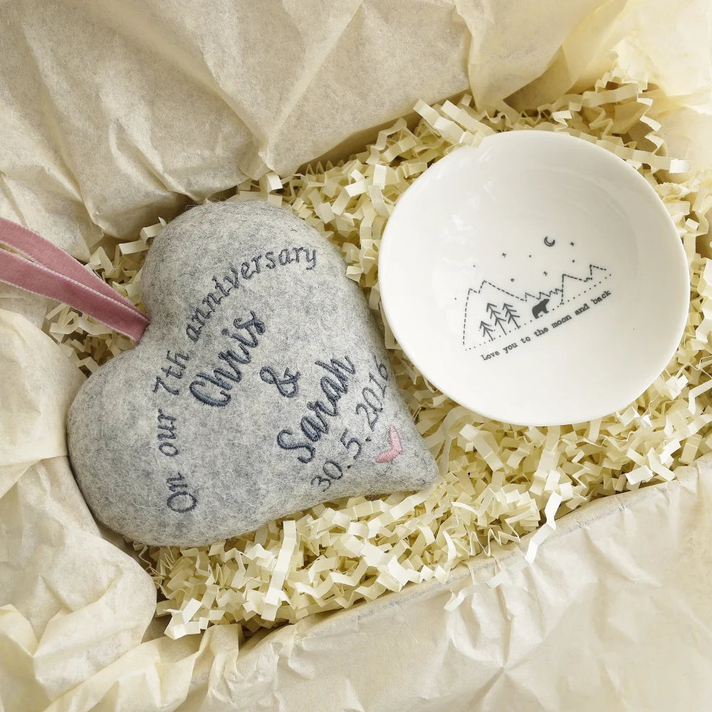 7th Wool Wedding Anniversary Heart with Ring Bowl