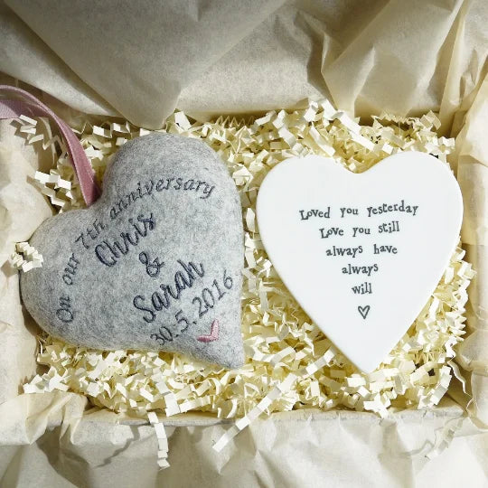 7th Wool Anniversary Embroidered Heart Gift