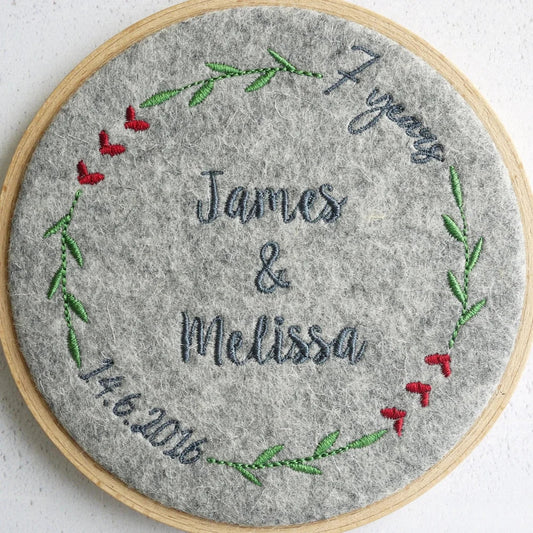 7th Wool Anniversary Embroidered Hoop