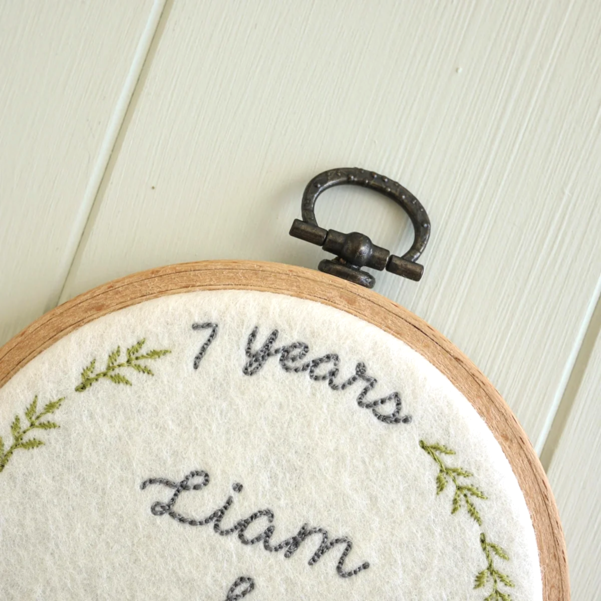 7th Wool Anniversary Gift Personalised Embroidered Hoop