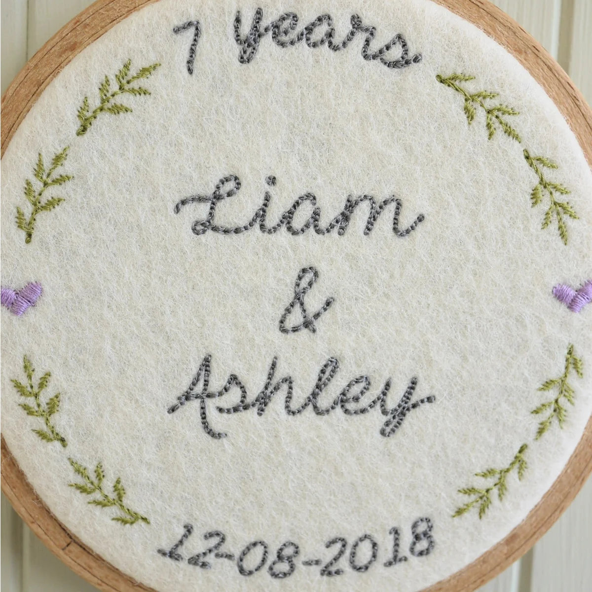 7th Wool Anniversary Gift Personalised Embroidered Hoop