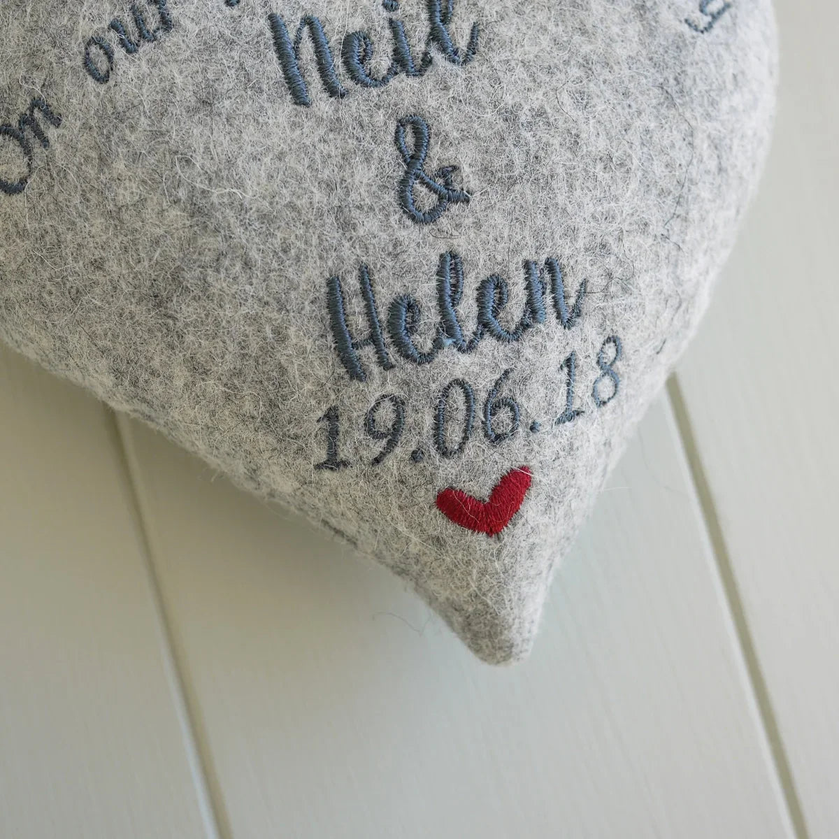 7th Wool Wedding Anniversary Personalised Gift - Embroidered Hoop with Porcelain Keepsake