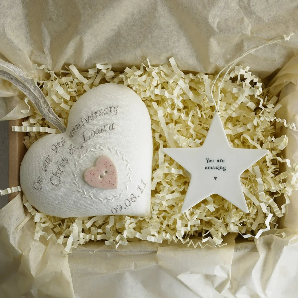 9th Wedding Anniversary Gift Heart and Ceramic Star