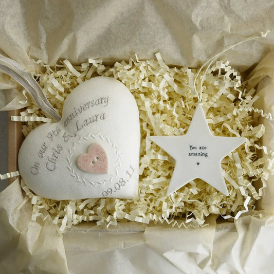 9th Wedding Anniversary Gift Heart with Ceramic Star Ornament 9th Wedding Anniversary Gifts