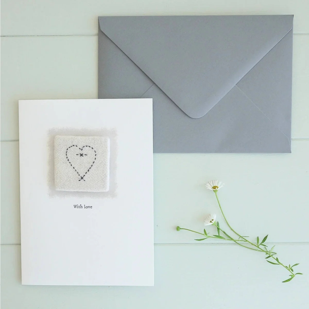 Anniversary Greeting Card - with embroidered heart ’With love’