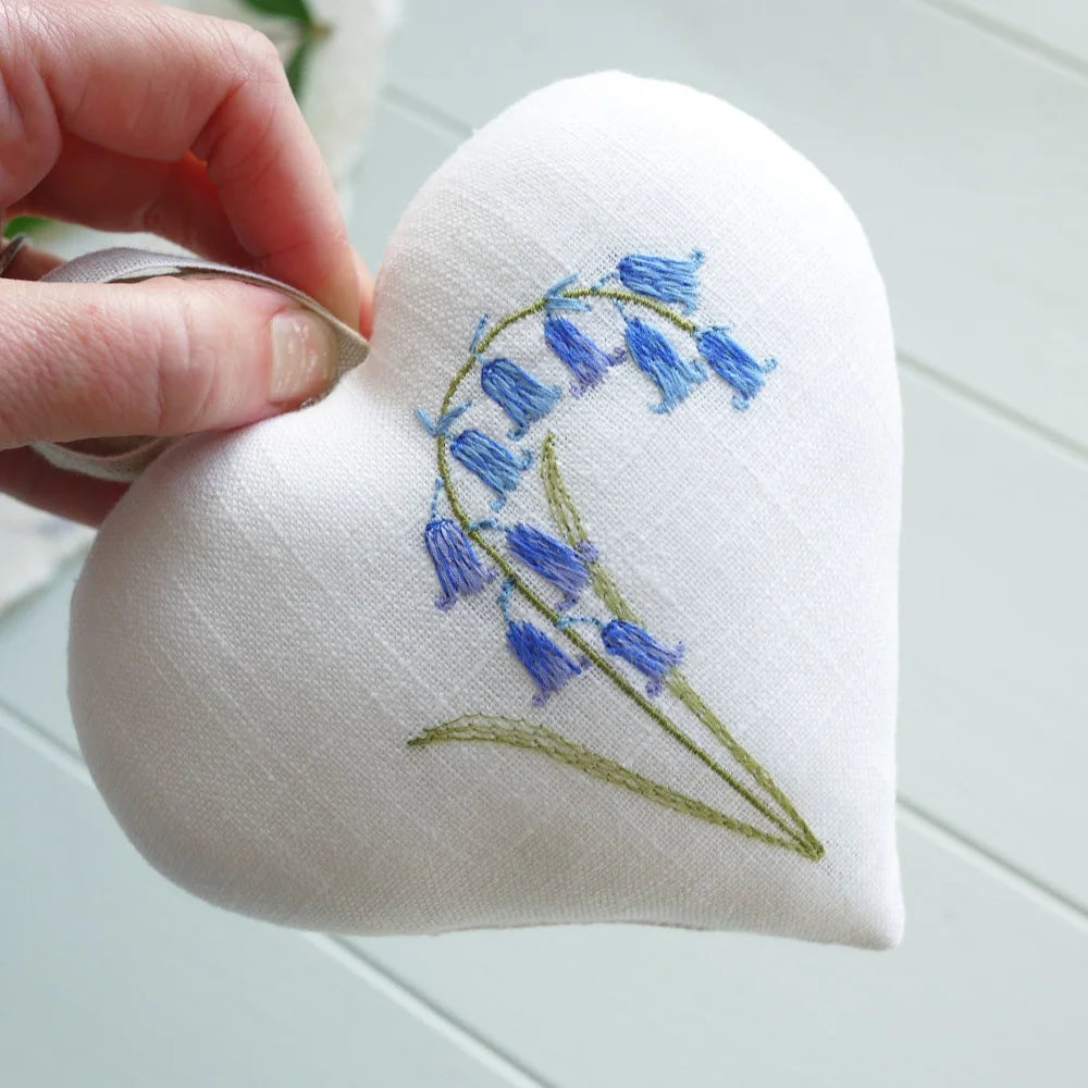 Embroidered Bluebell Flower Gift Heart