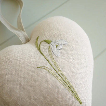 Embroidered January Birth Flower Snowdrop Gift heart - peachy pink Birthday Gifts