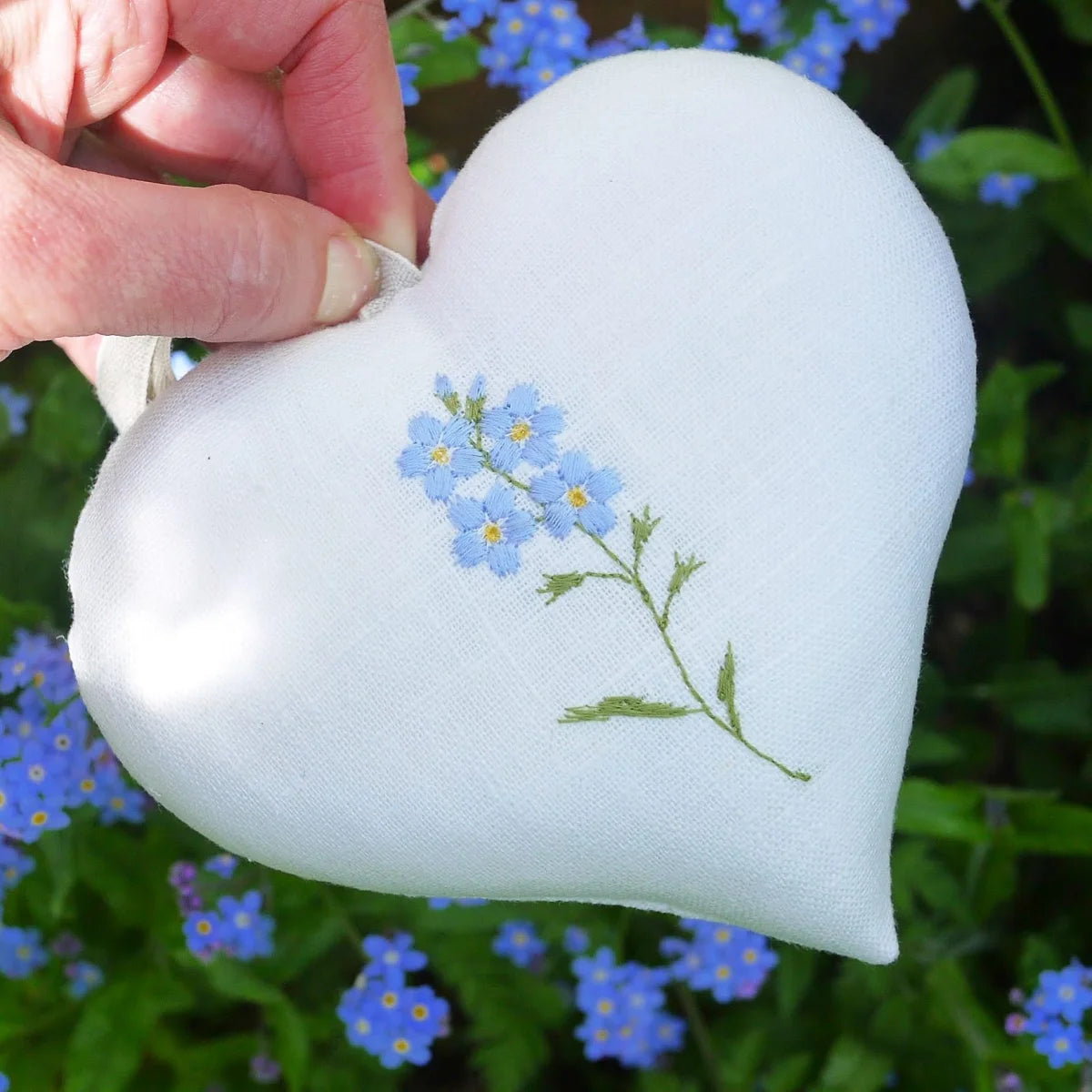 Forget Me Not Themed Embroidered Heart Gift