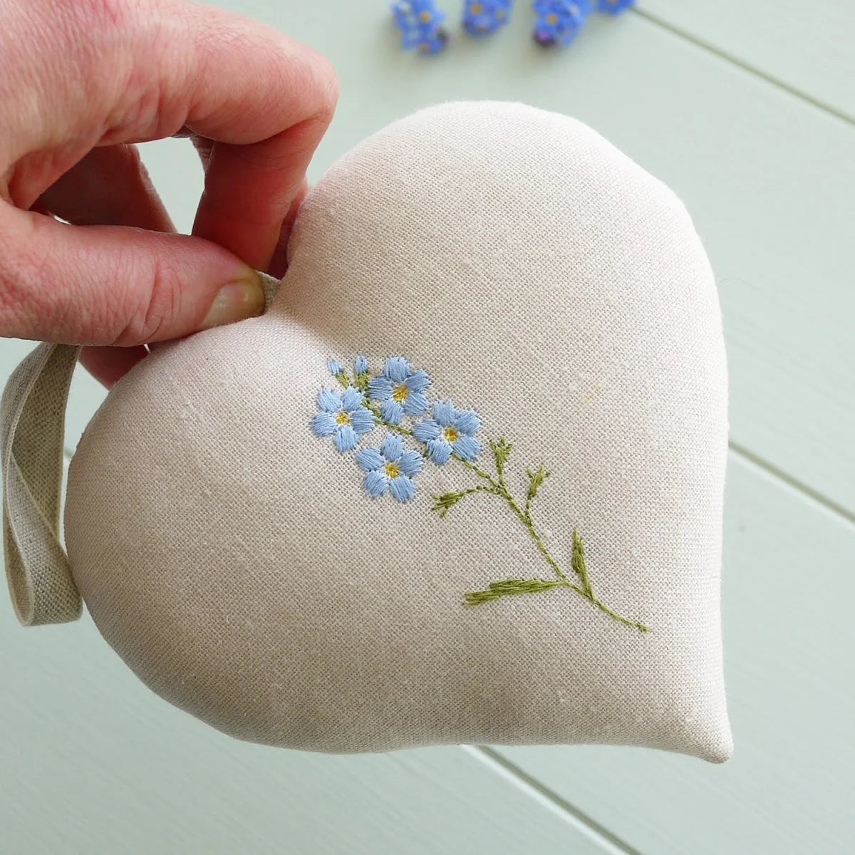 Forget Me Not Themed Embroidered Heart
