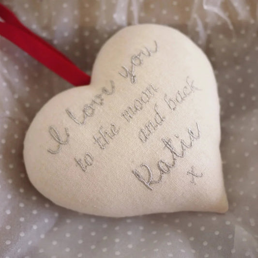 Linen Heart Heart Gift - Personalised With Your Own Embroidered Message