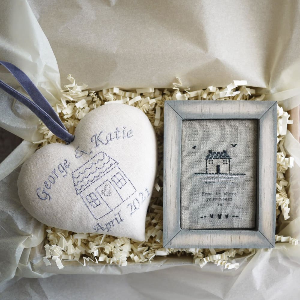 Housewarming Gift Embroidered Heart and Picture Set