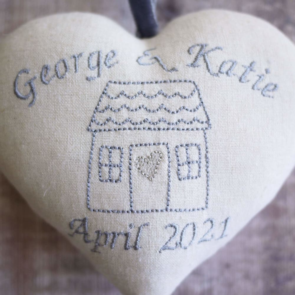 Housewarming Gift Embroidered Heart and Picture Set