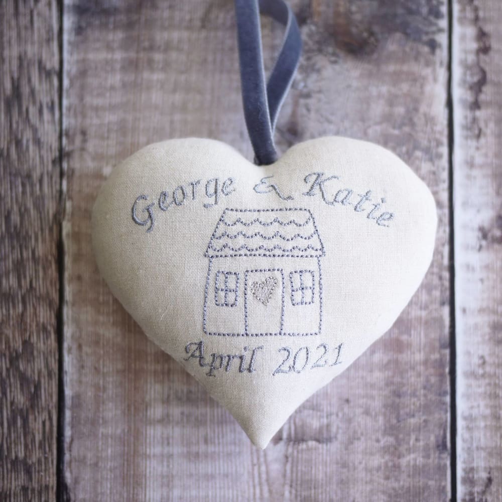 Housewarming Gift Embroidered Heart and Picture Set