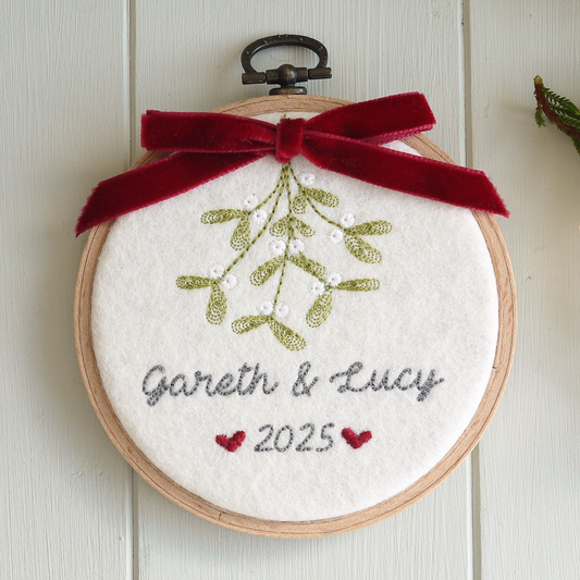 Personalised 1st Christmas as a Couple - Embroidered Mistletoe Hoop Decoration