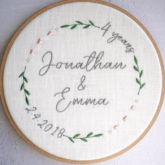 4th Linen Anniversary Embroidered Hoop
